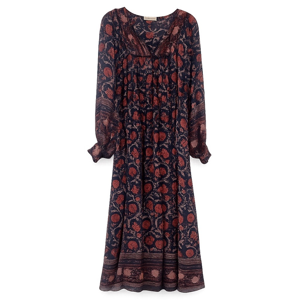 Ulla Johnson Boho Floral Midi Dress – Navy/Rust Print – Long Sleeve - Picture 2 of 4
